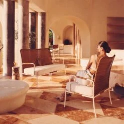 Colombe Ivory Metal And Rattan Outdoor Loveseat With Ivory Sunbrella® Cushions -Cb2 CB2SU23 RC EDT 09A 033