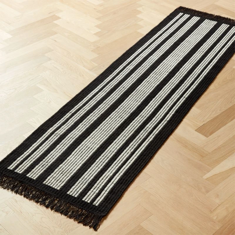 Calia Black And White Striped Runner Rug 2.5'x8' 4 Calia Black And White Striped Runner Rug 2.5'x8' - Image 2
