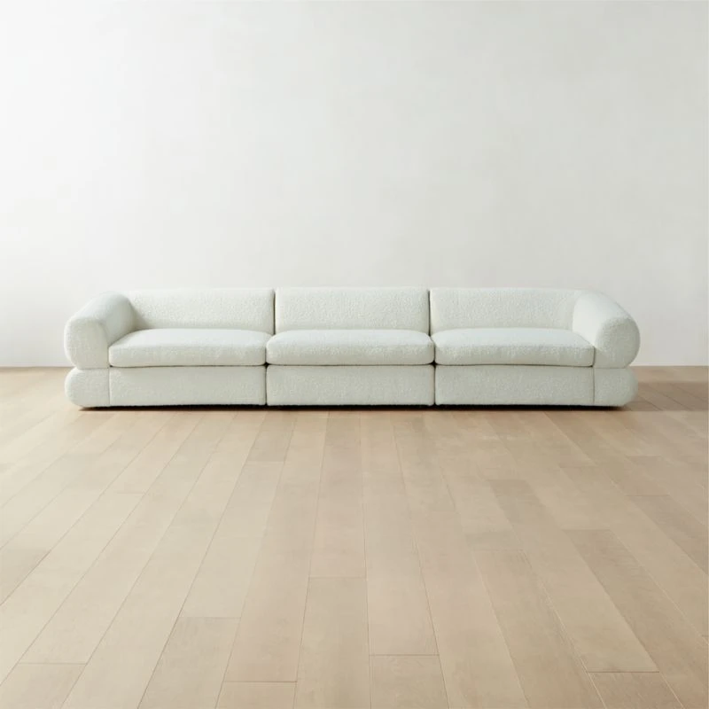 Chale 3-Piece Ivory White Boucle Sectional Sofa 3 Chale 3-Piece Ivory White Boucle Sectional Sofa