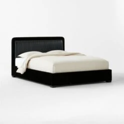 Claudette Black Leather And Velvet Upholstered Queen Bed -Cb2 ClaudetteVlvtNLthrQBed3QSSS23