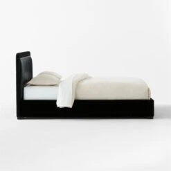 Claudette Black Leather And Velvet Upholstered Queen Bed -Cb2 ClaudetteVlvtNLthrQBedSDSSS23