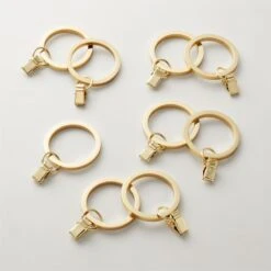 Polished Brass Curtain Rings With Clips Set Of 9