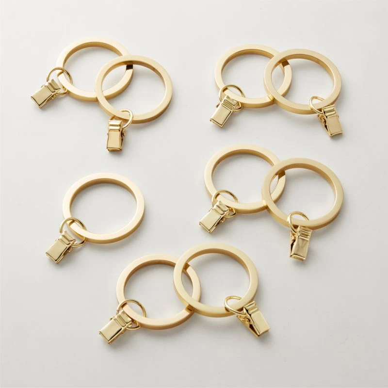 Polished Brass Curtain Rings With Clips Set Of 9 3 Polished Brass Curtain Rings With Clips Set Of 9
