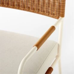 Colombe Ivory Metal And Rattan Outdoor Dining Armchair With Ivory Sunbrella® Cushion -Cb2 ColombeBlancDiningChairAV2SSS23