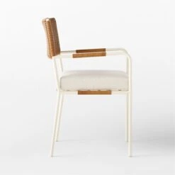 Colombe Ivory Metal And Rattan Outdoor Dining Armchair With Ivory Sunbrella® Cushion -Cb2 ColombeBlancDiningChairSDSSS23