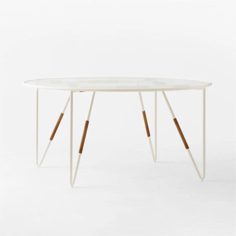 Colombe Round Ivory Metal Outdoor Dining Table With Glass Top 7 Colombe Round Ivory Metal Outdoor Dining Table With Glass Top - Image 5