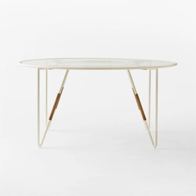 Colombe Round Ivory Metal Outdoor Dining Table With Glass Top 6 Colombe Round Ivory Metal Outdoor Dining Table With Glass Top - Image 4