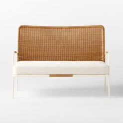 Colombe Ivory Metal And Rattan Outdoor Loveseat With Ivory Sunbrella® Cushions -Cb2 ColombeBlancLoveseatSOSSS23