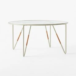 Colombe Round Green Metal Outdoor Dining Table With Glass Top -Cb2 ColombeVertDiningTable3QSSS23