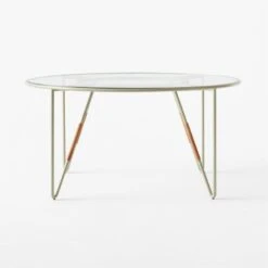 Colombe Round Green Metal Outdoor Dining Table With Glass Top -Cb2 ColombeVertDiningTableSOSSS23