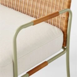 Colombe Green Metal And Rattan Outdoor Loveseat With Ivory Sunbrella® Cushions 12 Colombe Green Metal And Rattan Outdoor Loveseat With Ivory Sunbrella® Cushions -Cb2 ColombeVertLoungeChairAVSSS23