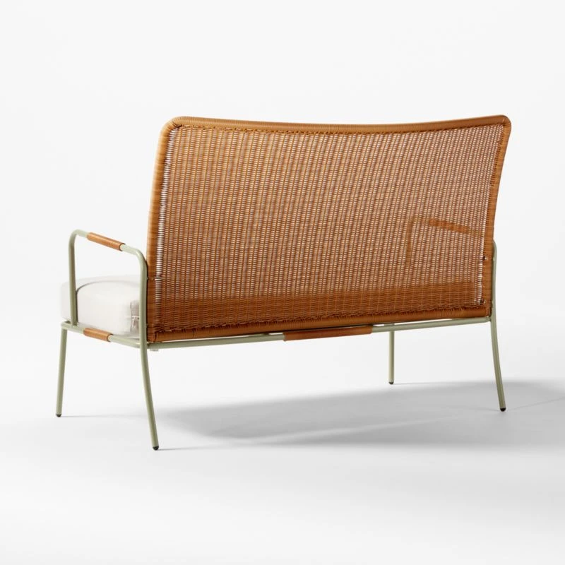 Colombe Green Metal And Rattan Outdoor Loveseat With Ivory Sunbrella® Cushions 6 Colombe Green Metal And Rattan Outdoor Loveseat With Ivory Sunbrella® Cushions - Image 5