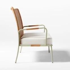 Colombe Green Metal And Rattan Outdoor Loveseat With Ivory Sunbrella® Cushions 10 Colombe Green Metal And Rattan Outdoor Loveseat With Ivory Sunbrella® Cushions -Cb2 ColombeVertLoveseatSDSSS23