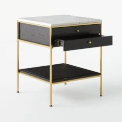 Connoisseur 2-Drawer Black Oak Wood Nightstand With Marble Top Model 8714 13 Connoisseur 2-Drawer Black Oak Wood Nightstand With Marble Top Model 8714 -Cb2 ConnoisseurNightstand3QAVSSS21