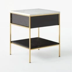 Connoisseur 2-Drawer Black Oak Wood Nightstand With Marble Top Model 8714 15 Connoisseur 2-Drawer Black Oak Wood Nightstand With Marble Top Model 8714 -Cb2 ConnoisseurNightstand3QBSSS21