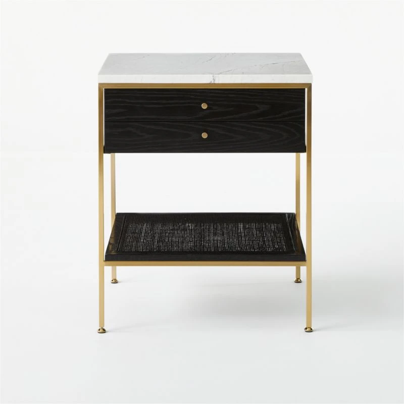 Connoisseur 2-Drawer Black Oak Wood Nightstand With Marble Top Model 8714 4 Connoisseur 2-Drawer Black Oak Wood Nightstand With Marble Top Model 8714 - Image 2