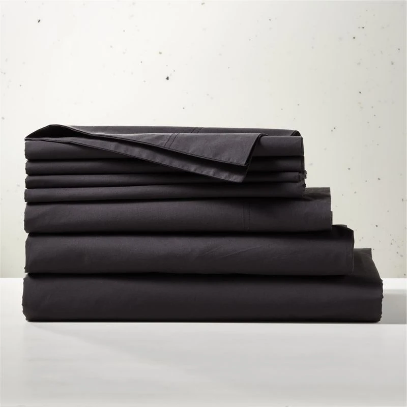 Organic Cotton Percale 400-Thread-Count Black Full/Queen Bedding Set 3 Organic Cotton Percale 400-Thread-Count Black Full/Queen Bedding Set