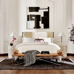 Crosby Tufted White Velvet And Wood Queen Bed -Cb2 CrosbyQueenTuftedBedAG21 1x1 1