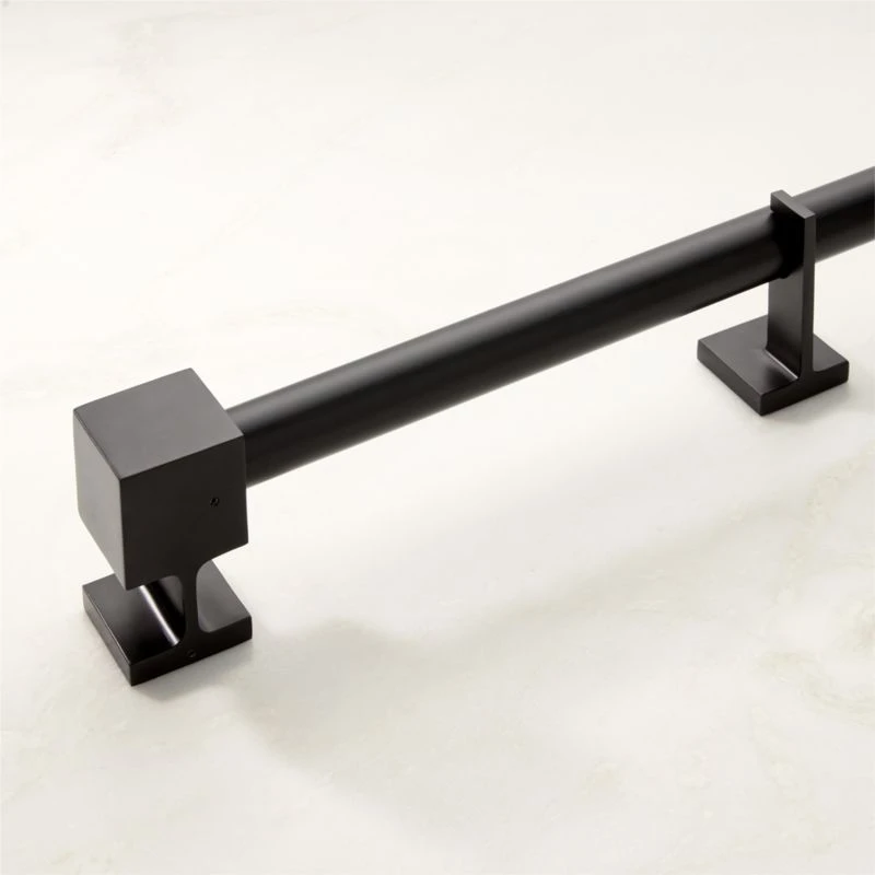 Matte Black Adjustable Curtain Rod With Cube Endcap 28''-48" 4 Matte Black Adjustable Curtain Rod With Cube Endcap 28''-48" - Image 2