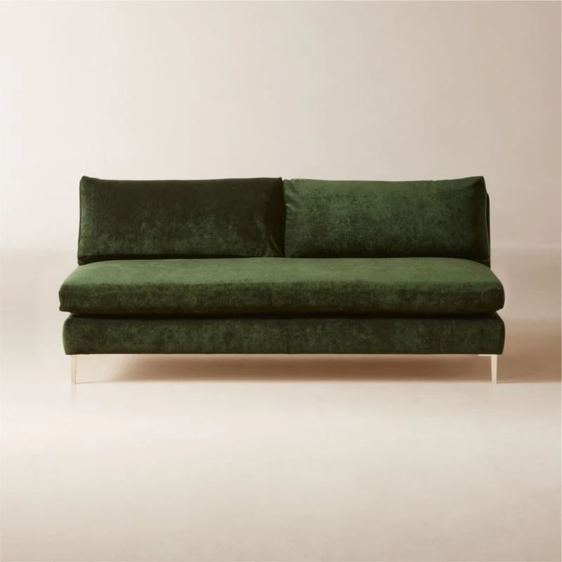 Decker Green Performance Velvet Armless Loveseat 3 Decker Green Performance Velvet Armless Loveseat