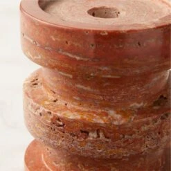 Dev Red Travertine Candle Holders -Cb2 DevRedTrvrtnPillarHldrSmAV2SHS22
