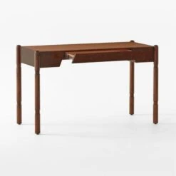 Dreher Brown Leather Desk With Drawer -Cb2 DreherWoodDesk3QAVSSS22