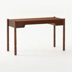 Dreher Brown Leather Desk With Drawer -Cb2 DreherWoodDesk3QBSSS22