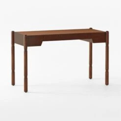 Dreher Brown Leather Desk With Drawer -Cb2 DreherWoodDesk3QSSS22