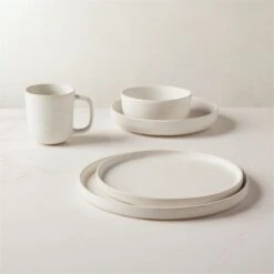 Drift White Dinner Plate With Reactive Glaze -Cb2 DriftRctIvoryDnnrwrGrpFHS22