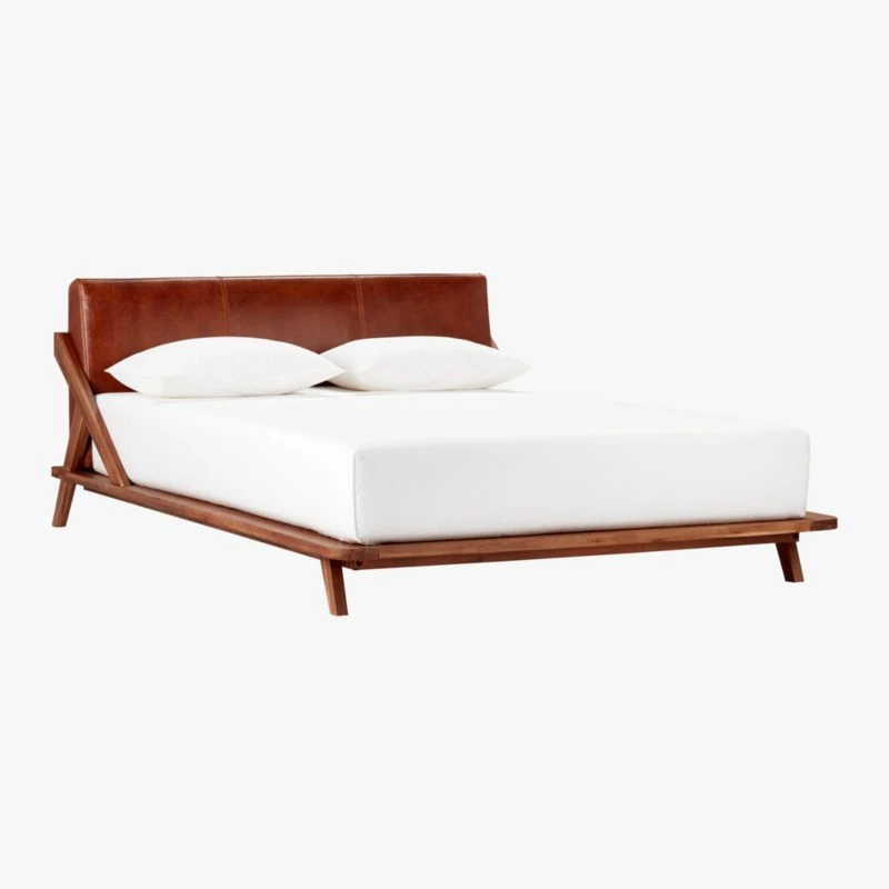 Drommen Acacia Wood Platform Queen Bed With Leather Headboard 4 Drommen Acacia Wood Platform Queen Bed With Leather Headboard - Image 2