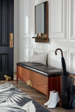 Drizzle Black Umbrella Stand -Cb2 DuskLeatherAndWoodStorageBenchJL19