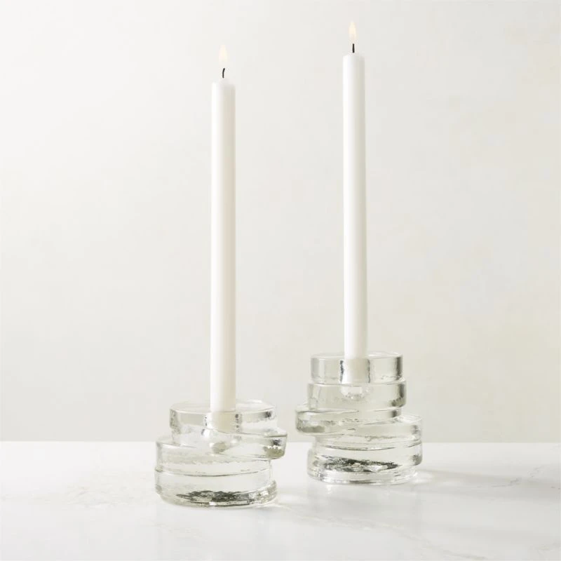 Emitt Cast Glass Taper Candle Holder Set Of 2 4 Emitt Cast Glass Taper Candle Holder Set Of 2 - Image 2