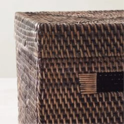 Emme Square Handwoven Espresso Rattan Storage Basket -Cb2 EmmeBoxwLidEspSqAV2SHF22