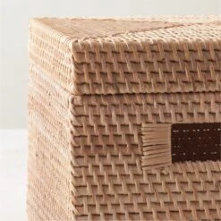 Emme Rectangular Handwoven Natural Rattan Storage Basket -Cb2 EmmeBoxwLidNatSqAV2SHF22