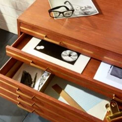 Inline Oak Wood 4-Drawer File Cabinet With Brass Handles -Cb2 FSBrassInlineFileDrawersROF17