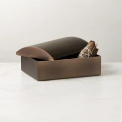 Finley Blackened Brass Storage Box With Lid Small -Cb2 FinleyBrnzdSSBoxWLidSmROS23