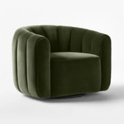 Fitz Channeled Green Velvet Swivel Chair -Cb2 FitzGreenVelvetChair3QSSS22