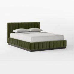 Forte Channeled Green Velvet Queen Bed 11 Forte Channeled Green Velvet Queen Bed -Cb2 ForteGreenQueenBed3QSSF22