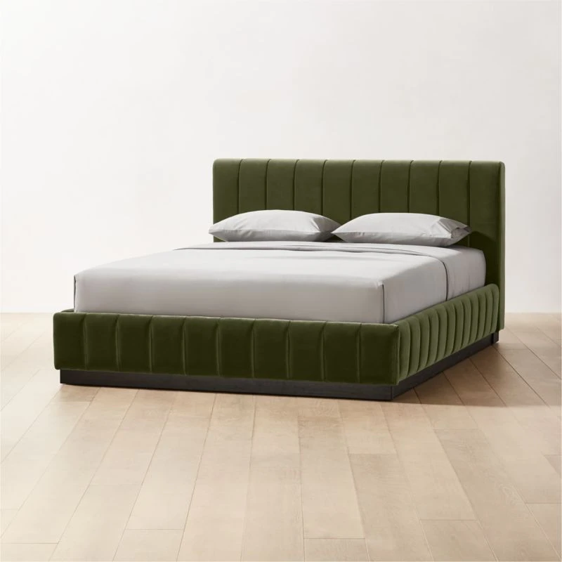 Forte Channeled Green Velvet Queen Bed 4 Forte Channeled Green Velvet Queen Bed - Image 2