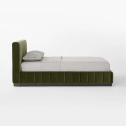 Forte Channeled Green Velvet Queen Bed 12 Forte Channeled Green Velvet Queen Bed -Cb2 ForteGreenQueenBedSDSSF22