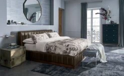 Midnight Jungle Linen Duvet Cover And Shams -Cb2 ForteLeatherKingBedMidnightOC19