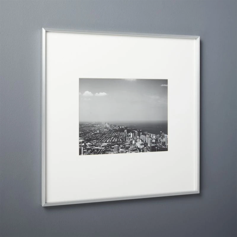 Gallery Brushed Silver Picture Frame With White Mat 11"x14" 3 Gallery Brushed Silver Picture Frame With White Mat 11"x14"
