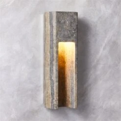 Graziano Indoor/Outdoor Dark Grey Travertine Wall Sconce -Cb2 GrazianoGryTrvrtnWllScncROF23