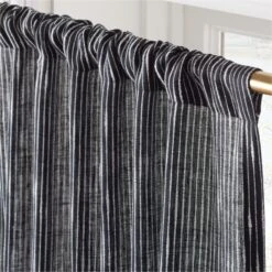 Harlow Black Striped Linen-Blend Sheer Window Curtain Panel 48"x84'' 9 Harlow Black Striped Linen-Blend Sheer Window Curtain Panel 48"x84'' -Cb2 HarlowBkLnStpdCrtn96PnlAV2SHF23