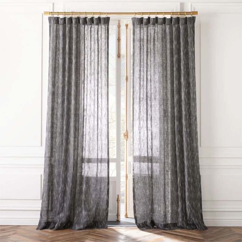 Harlow Black Striped Linen-Blend Sheer Window Curtain Panel 48"x84'' 3 Harlow Black Striped Linen-Blend Sheer Window Curtain Panel 48"x84''