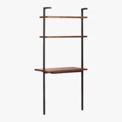 Helix Walnut Wood Wall Mount Desk With Shelves 70'' -Cb2 HelixShortDeskWalnut3QBS20