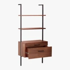 Helix 70" Walnut Bookcase With 2 Drawers -Cb2 HelixShortShlf2DrwWalnut3QAVS20