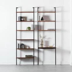 Helix Walnut Wood Wall Mount Bookshelf 96'' 17 Helix Walnut Wood Wall Mount Bookshelf 96'' -Cb2 HelixTallBookcaseNDeskFHS20 1x1