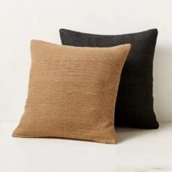 Hendrix Woven Light Brown Leather Throw Pillow With Down-Alternative Insert 20'' 9 Hendrix Woven Light Brown Leather Throw Pillow With Down-Alternative Insert 20'' -Cb2 HendrixPillowGroupFHS23