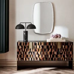 Tiled Horn And Acacia Wood Credenza -Cb2 HornCredenzaDomesBlackSP21 1x1